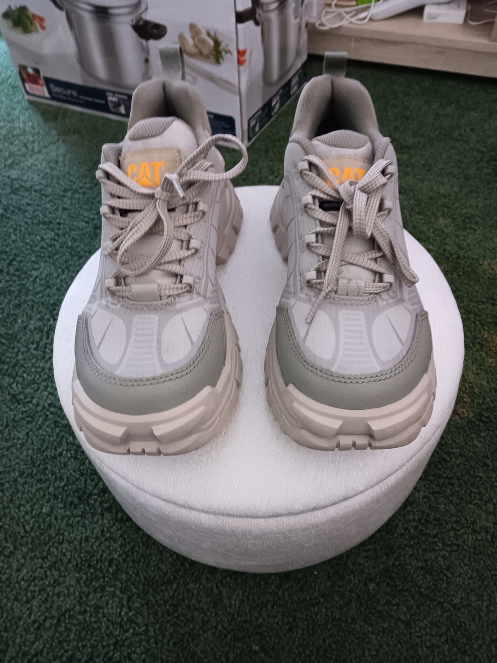 CAT Beige Chunky Lace-Up Sneakers Size 6.5. Comp Toe.